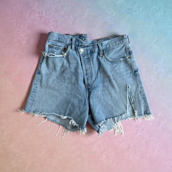 AGOLDE Denim Distressed Asymmetrical Shorts Size 28 - Picture 2 of 11